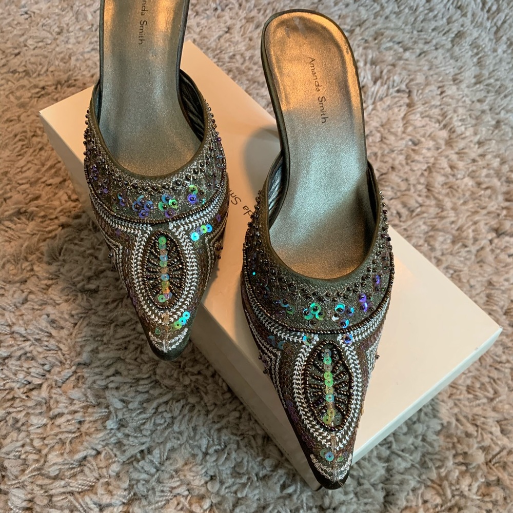 Beaded Sequin Kitten Heels
